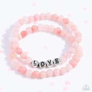 Pink Beaded 'LOVE' Stretch Bracelet Set